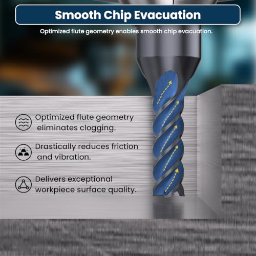 Image of LU&MN End Mills, Carbide Square Mill Bits Sets for Milling Alloy Steels, Hardened Steel, Metal & More, Ideal for DIYers and Professionals, 4T, 4 Flute (10, 1 /16 in)