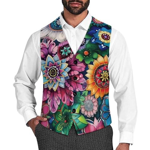 Boho Floral Colorful Flowers Men's Suit Vest Waistcoat Vests Formal Dress with 2 Pockets for Business Casual Tuxedo - Main Image