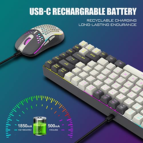Redthunder K84 Wireless Keyboard And Mouse Combo, Rgb Backlit Rechargeable Battery, 75% Layout 84 Keys Tkl Ultra Compact Gaming Keyboard & Lightweight 3200 Dpi Honeycomb Optical Mouse (White-Gray) #TOP4