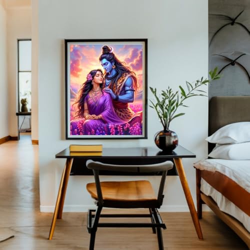 Image of Whattacraft! DIY Acrylic Paint By Number Kit for Adults Kids Beginner Number Painting Kit DIY Canvas Painting By Number Wall Decoration DIY Painting Kit for Adults | Lord Shiva and Parvati Divine