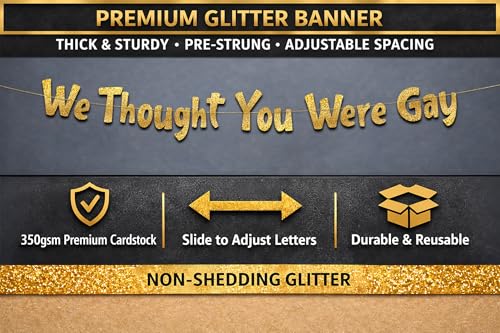 Image of Pre-Strung Funny Bachelor and Bachelorette Party Gold Glitter Banner - Funny Bachelorette Party Decorations for Her - Party Supplies, Favors and Gifts