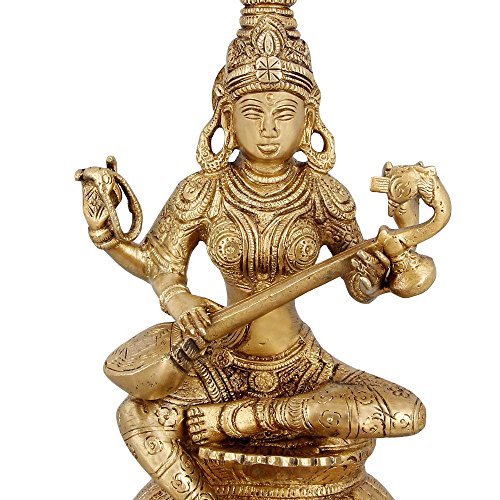 Religious Brass Figurines For Puja Goddess Saraswati Hindu Decor 8 Inch 1.62 Kg #TOP1