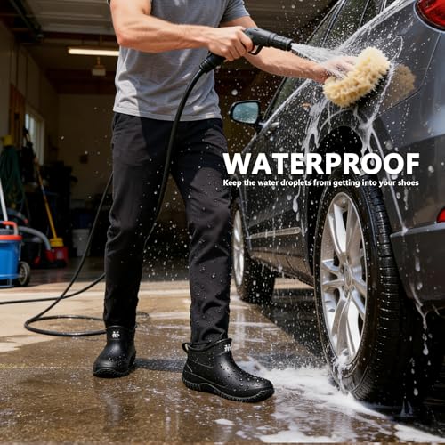 Image of Rain Boots for Men and Women, Waterproof Ankle Deck Boots Anti-Slip Mud Shoes for Garden Outdoor Work Fishing Farming