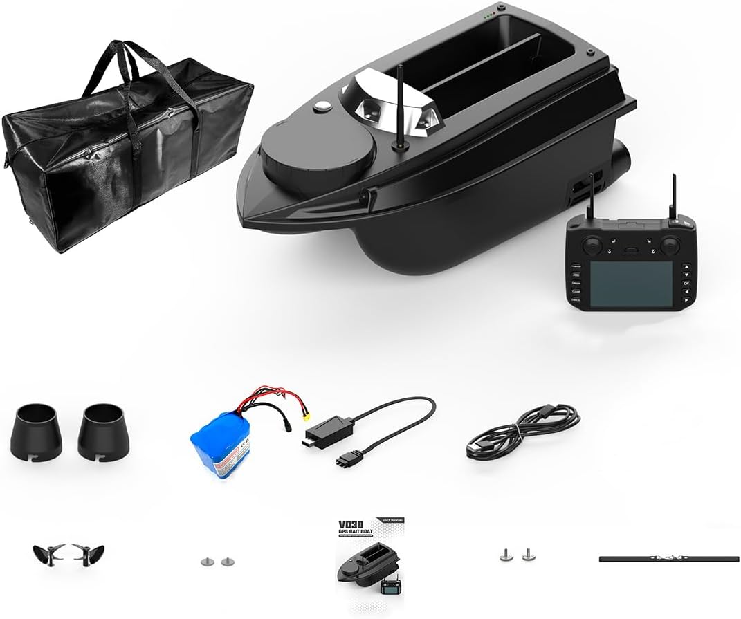 V030 High Speed RC Bait Boat with GPS Positioning - 800m Remote High Bait Capacity & Auto Return Dual Speed Fishing Boat with LED Light for Angler Lake Adult Gift (Black)