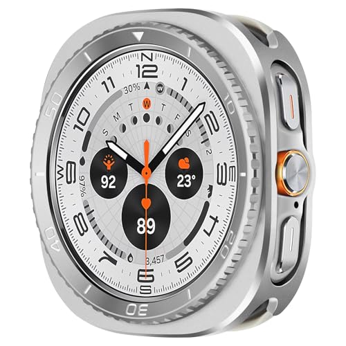 Amizee 3 in 1 Metal Case for Samsung Galaxy Watch Ultra Case (2025/2024) 47mm with Screen Protector Rugged Bumper Scratch Resistant Protection Cover for Galaxy Watch 7/8 Ultra Numeric-Silver/White