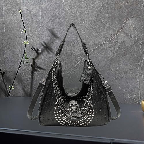 Bolso de calavera de cuero lavado suave con acabados de cremallera resistente 7
