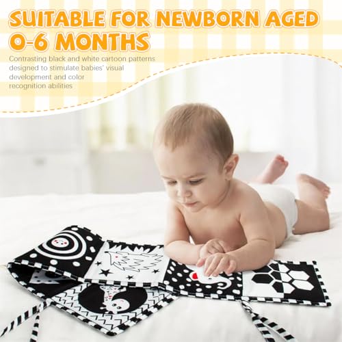 Image of SNOWIE Soft Baby Cloth Book 0-6 Months High Contrast Sensory Washable | Double-Sided Visual Stimulation, Tear-Resistant Pages for Tactile Play, Soft Cloth, Hangable Washable Design, Care Guidance