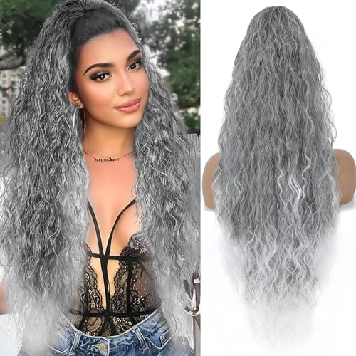 Image of Claw Clip Ponytail Extension, Ombre Grey, 30In