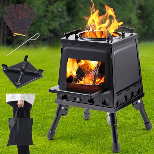 Bonarca 薪ストーブ キャンプ 二次燃焼 【置くだけでコンロ調理もできる】 小型 ミニ キャンプ用 アウトドア ポータブル 折りたたみ コンパクト 軽量 持ち運び ウッドストーブ ソロ キャンプストーブ 薪 簡易 焚き火台 焚き火 スタンド 収納袋 付き ストーブ 暖房 調理 料理 コンロ