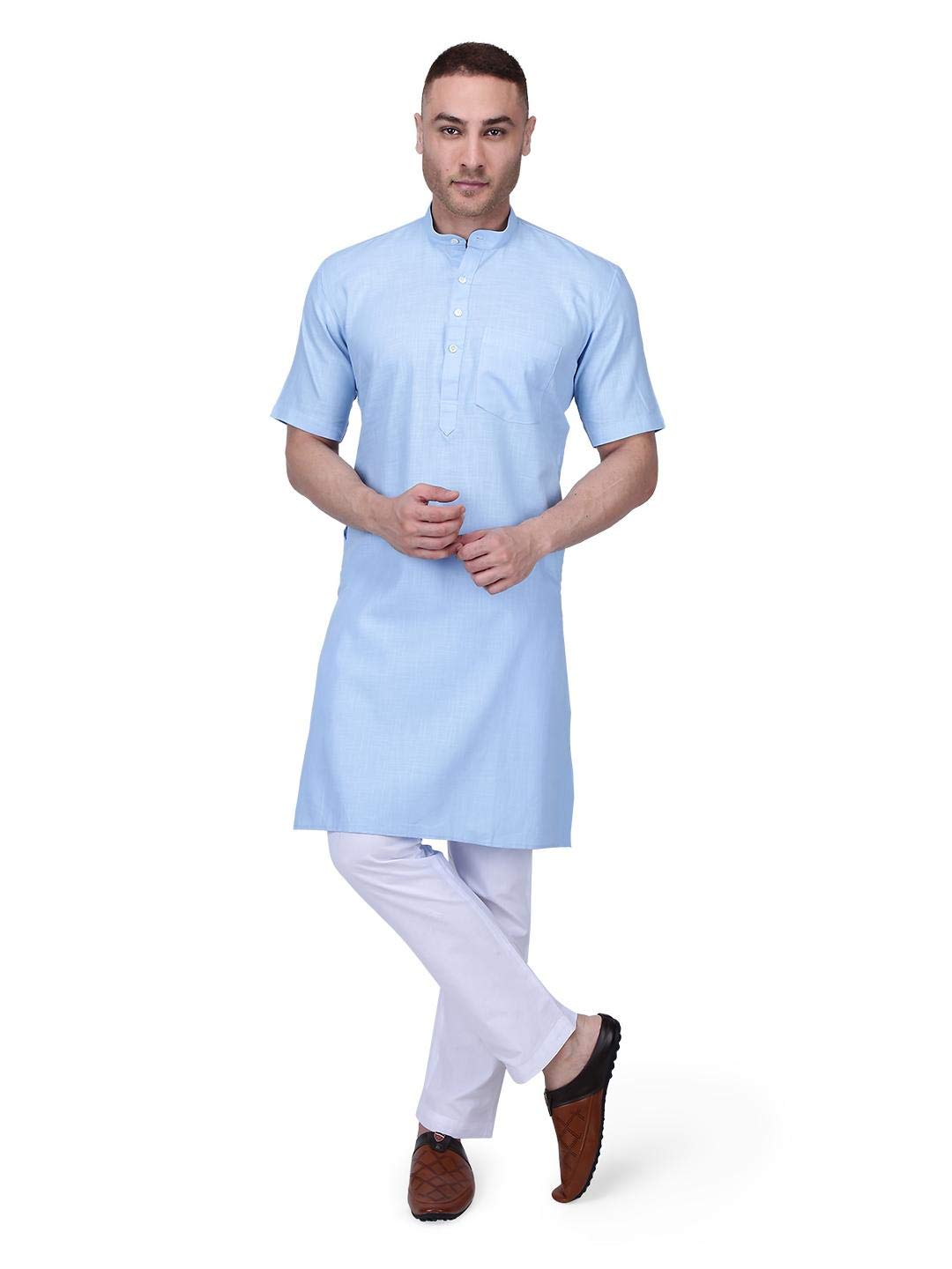 rajubhai hargovindas Men's Premium Cotton Half Sleeve Solid Kurta-picture-13