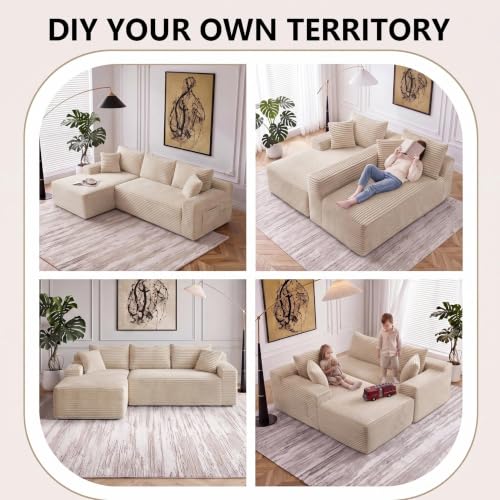 Image of 94.5 inch L Shaped Boneless Sectional Corduroy Couches for Living Room (Camel)