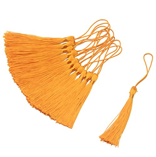Image of 100pcs 13cm /5 Inch Silky Floss Bookmark Tassels with 2-Inch Cord Loop and Small Chinese Knot for Jewelry Making, Souvenir, Bookmarks, DIY Craft Accessory (Orange)