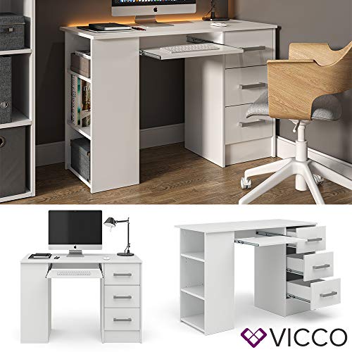 Vicco Schreibtisch Bürotisch Arbeitstisch Dallas weiß 3 Schubladen Computertisch – Bild 3