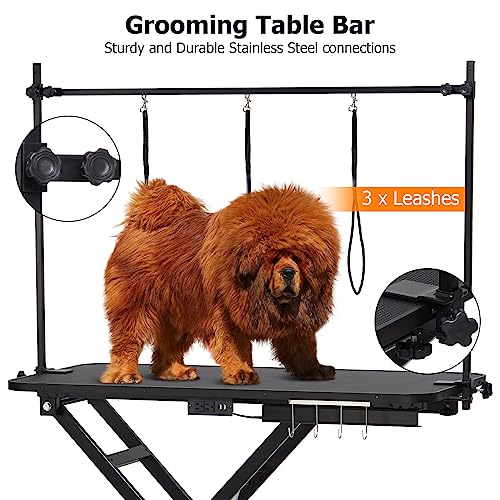 47" Electric Dog Grooming Table, Heavy Duty, Height Adjustable Professional Pet Grooming Table w/Leveling Wheels, Dog Grooming Arm, Anti Slip Tabletop & Tool Organizer/Dog Grooming Station, Black