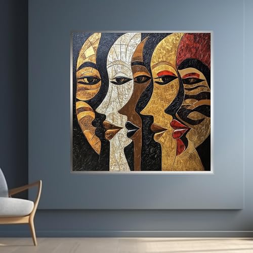 Toile abstraite visages pour créer un salon moderne et chaleureux