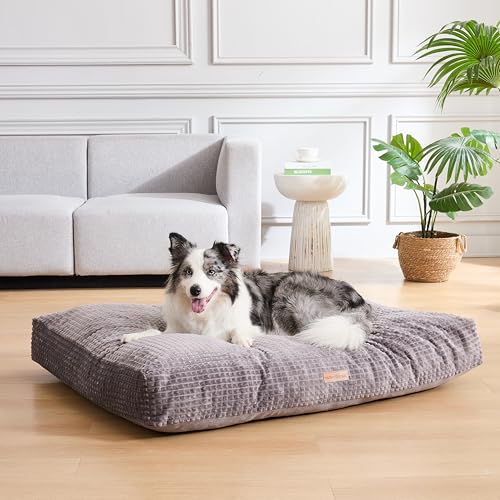 Image of Modern Threads Ultra Plush Orthopedic Memory Foam Pillow Bed for Large Dogs with Supportive Filling and Stylish Textured Design, Charcoal, (42 inch L x 30 inch W x 5 inch Th)