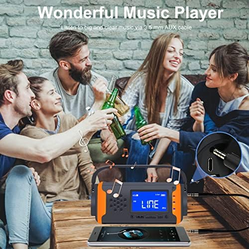 Greadio Solar Radio Emergency Wind Up Radio Hand Crank AM FM Radio with Bright Flashlight, SOS Alarm, AUX Music Player, 4000mAh Power Bank, Big LCD Display for Emergency, Snowstorm, Hazard