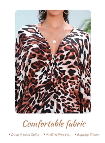 Image of Yanziliu Kaftan Dress for Women,Plus Size Hawaiian Batwing Sleeve Beach Cover Up Summer Swimsuit Dresses