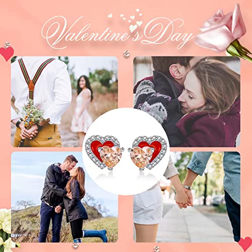 Heart Birthstone Stud Earrings - Sparkling Double Dainty Red Enamel Hearts Forever Love 925 Sterling Silver Platinum Plated 12 Months Zircon Birthday Gifts for Women Girls4