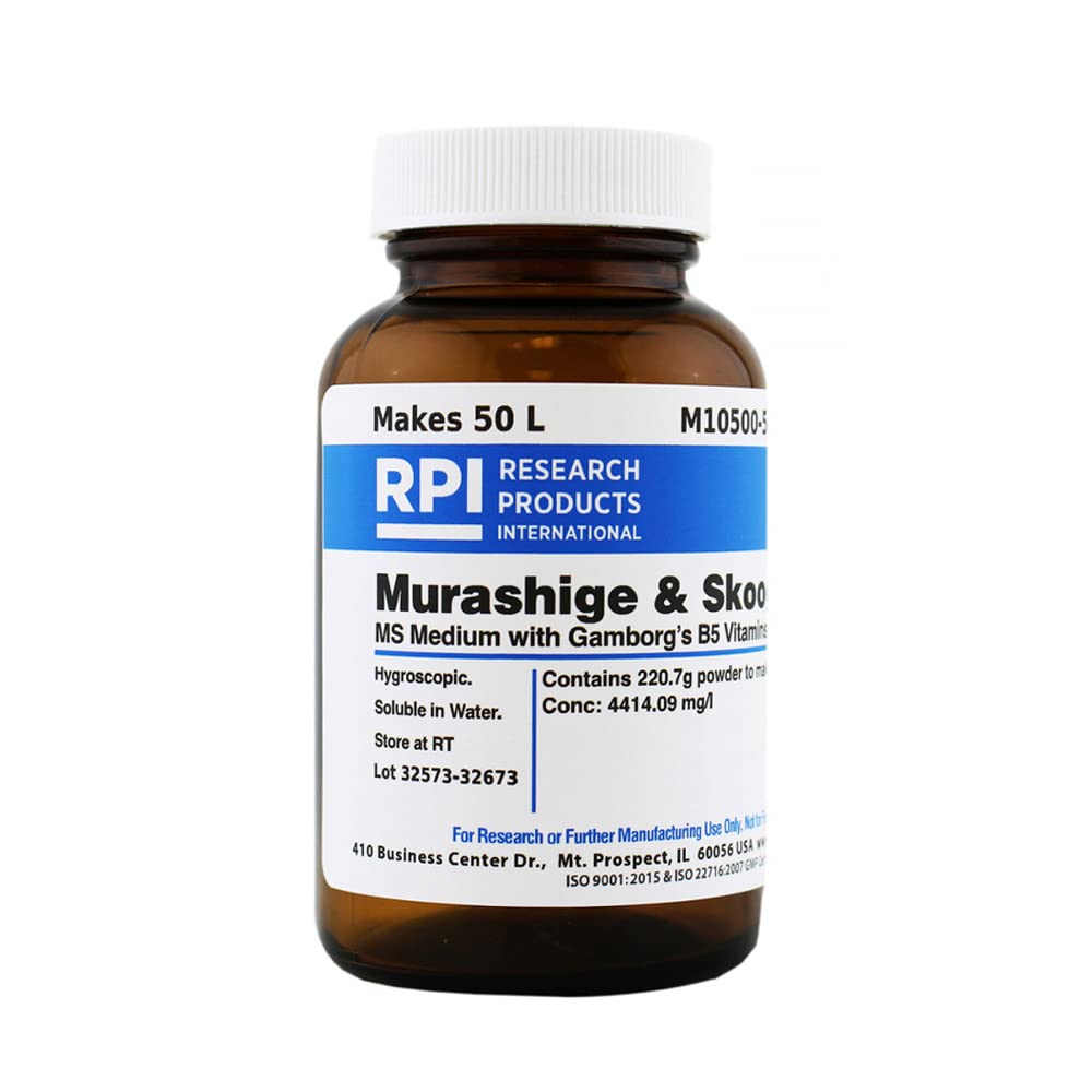 RPI M10500-50.0 Murashige & Skoog MS Medium with Gamborg's B5 Vitamins, 4.4 Grams of Powder, Makes 50 Liter of Solution