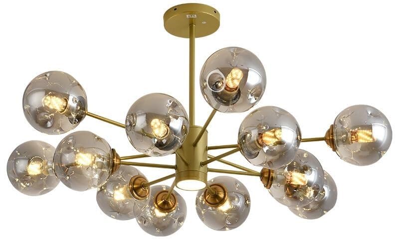 Lámpara de Techo de Cristal con Burbujas y Foco LED, Bola Negra ámbar, Moderna de Mediados de Siglo, para Sala de Estar, Comedor, Cocina y Dormitorio.