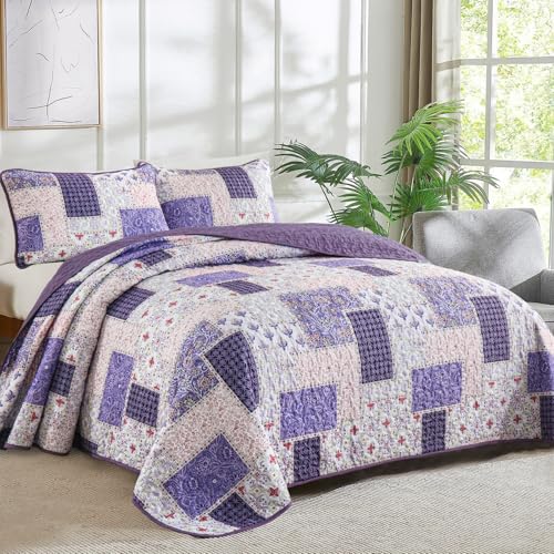 Colcha King morada de microfibra para solucionar camas desabrigadas con estilo floral 3