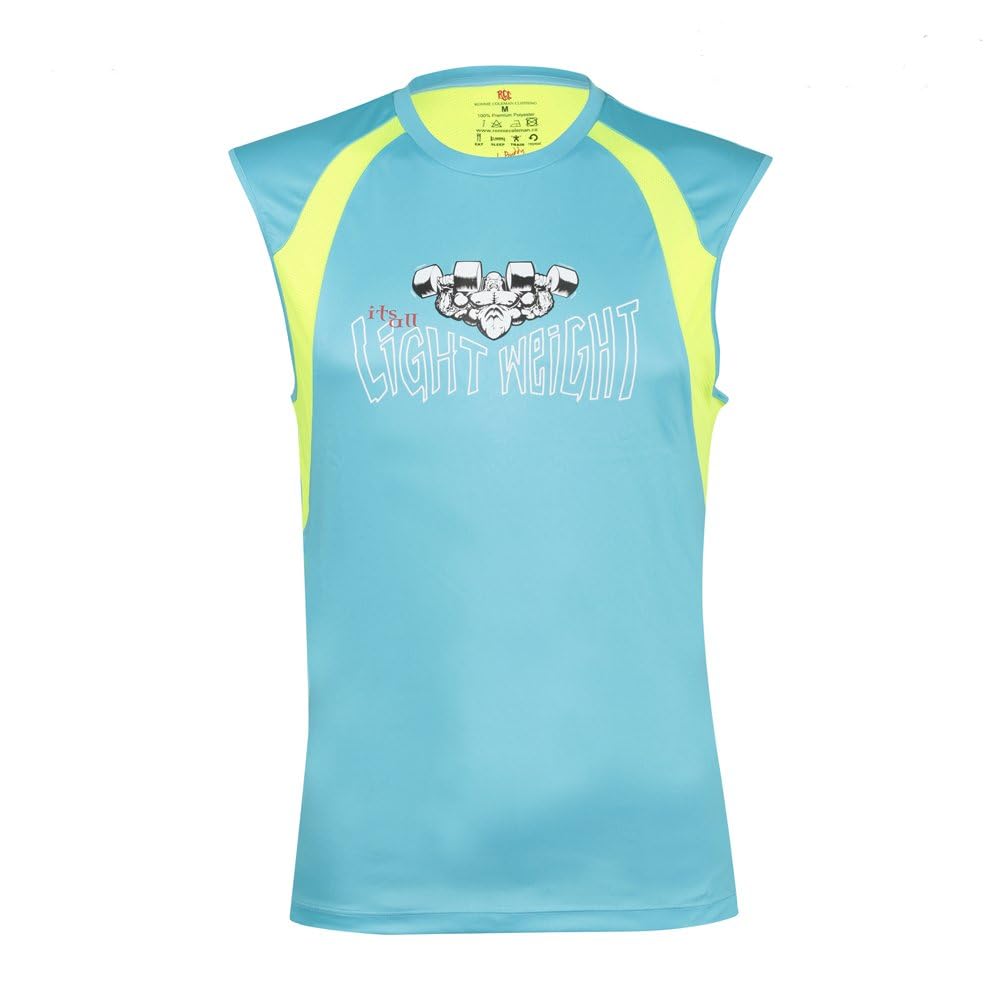 Ronnie Coleman (Rocclo) Men’s Quick-Dry Mesh Activewear Tank Top for Gym, Workout & Sports -Aqua Blue (5058)
