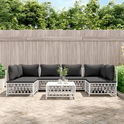 Tidyard Conjuntos de Muebles de jardín,Comedor Jardin,Juego Mesa y sillas Jardin,Jardin Muebles Exterior,Sofa Jardin,Sofa Jardin Exterior,Juego de Muebles de jardín 7 Piezas Acero con Cojines Blanco