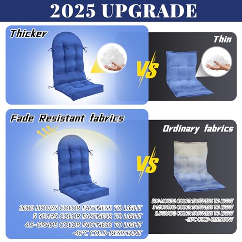 Image of Geelin 4 Pcs Outdoor Patio Chair Cushion Thick High Back Adirondack Chair Cushion Tufted Weather & Fade Resistant Anti-Slip Outside Rocking Chairs Pads with Ties 44 x 19 x 4 Inch (Navy)