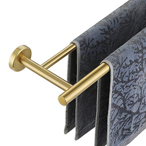 JQK Toallero Doble, toallero de baño Dorado Cepillado de 24 Pulgadas para baño, Soporte de Pared de Acero Inoxidable, Longitud Total 27.16 Pulgadas, TB100L24-BG