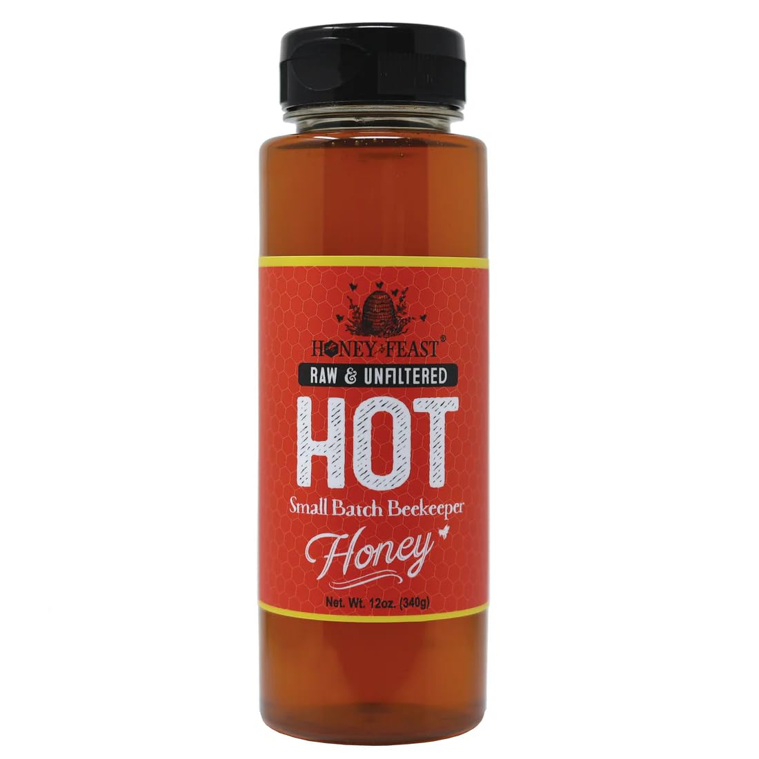 HONEY FEAST Raw Hot Honey | 12 Ounces | Unfiltered and Pure | Cold packed and hand poured in Florida, USA