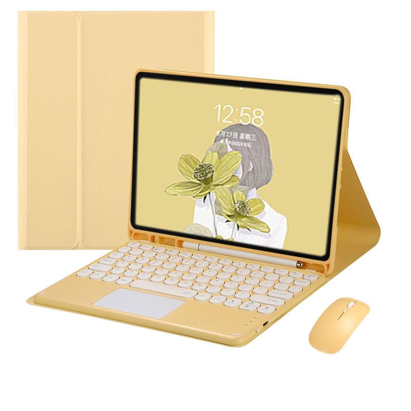 Custodia a libro per iPad Pro 11 in 2020/2021 (tastiera gialla + mouse + custodia a libro) Custodia a libro in pelle con tastiera touchpad Bluetooth