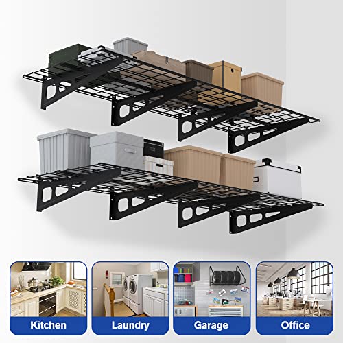 Image of WORKPRO 2-Pack 2x6FT Garage Wall Shelving, 72 inch x 24 inch Heavy Duty Wall Mounted Shelving, 800lbs Load Capacity (Total), Metal Wall Shelves Suitable for Shop, Shed, Garage Storage, Black, 1 Sets