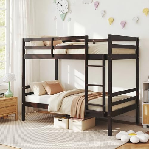 Image of Softa Twin Over Twin Bunk Bed for Kids, Solid Wood Bunk Bed Frame with 13 inch High Guardrails and Ladder, 400 lbs Capacity Total, 11.9 inch Under-Bed Storage, No Box Spring Needed, Black