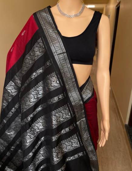 Image of Women's Kanjivaram Cotton Silk Saree South Indian Paithani Sari | gadwal cotton sarees with Zari Border and Blouse Piece - Suitable For All Indian Occasions and Festivals 191
