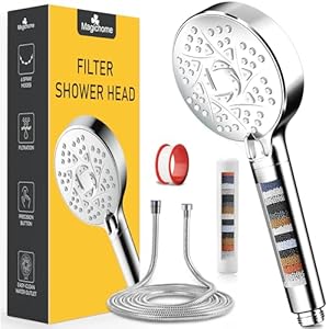 Magichome Waterbesparende douchekop met slang van 2 m, handdouche filter minerale stenen en 6 straalsoorten, waterbesparende en drukverhogende douchekop met 3-laagse filtratie en extra stenen