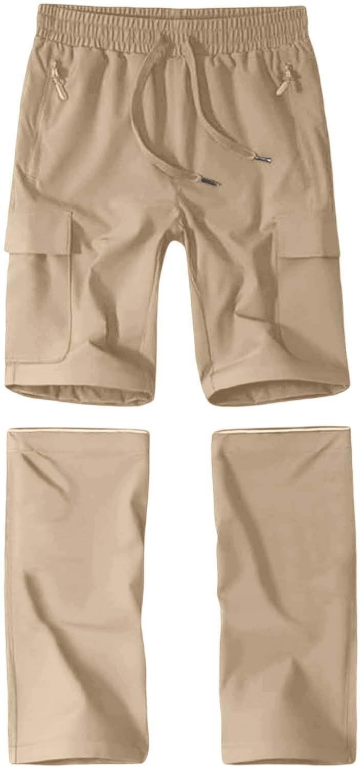 Teen Boys Convertible Hiking Pants Kids Zip Off Waterproof Quick Dry Cargo Pants Lightweight Outdoor Travel Sweatpants