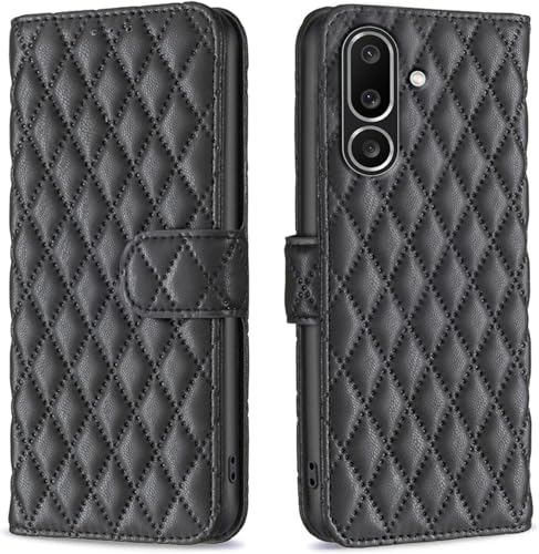 Image of ClickCase for Samsung Galaxy M36 5G Puffer Bubbly Soft Faux Leather Back Case Magnetic Wallet Flip Cover for Samsung Galaxy M36 5G (Black)