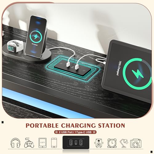 King Size Bed Frame with LED Lights & Charging Station, King Bed Frame and Headboard,13" Under Bed Storage,Metal Slats Support,No Box Spring Needed, No Noise, Easy Assembly, Modern Black - Image 7