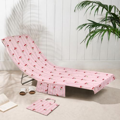 Olivia Rocco Sun Lounger Beach Towels Soft Quick-Dry Sand Free Absorbent Sun Bed Towel with Pockets Lightweight Large Beach in a Bag Holiday Cherrys