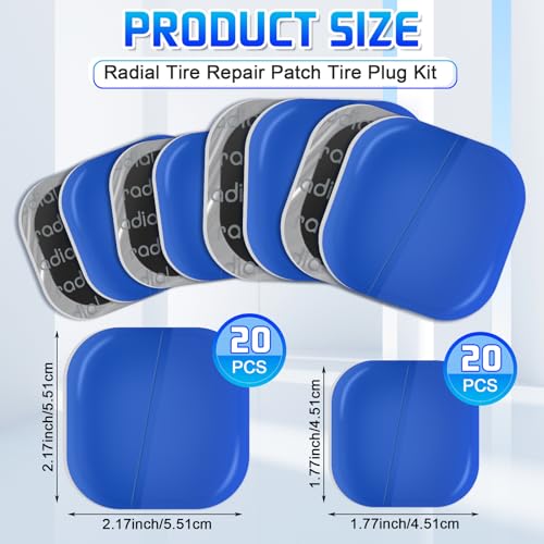 Image of Tire Repair Patch Tool Kit, 40 Pack 2.17 Inches, 1.77 Inches Tire and Tube Patch with Auto Repair Stitcher Tool,Square Rubber Tire Patches for Vehicle Motorcycle Bike Puncture Repair (A)