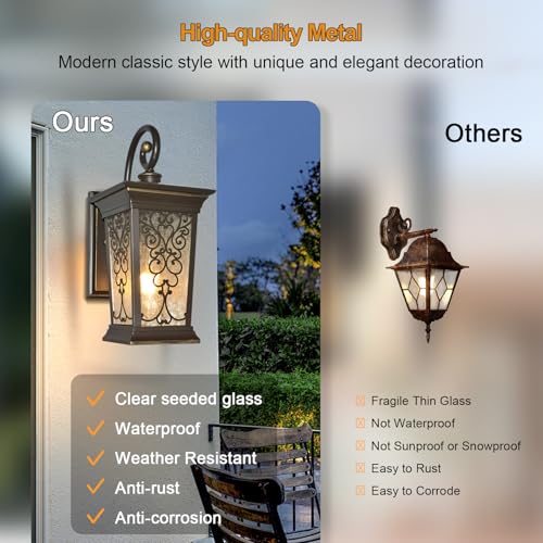 Image of ALVIME Outdoor Wall Light Fixtures, 17 Inch Oil Rubbed Bronze Exterior Lighting Fixtures, Waterproof Outdoor Sconce Lights, Outside Porch Lanterns for House, Farmhouse, E26 Base&Clear Seeded Glass