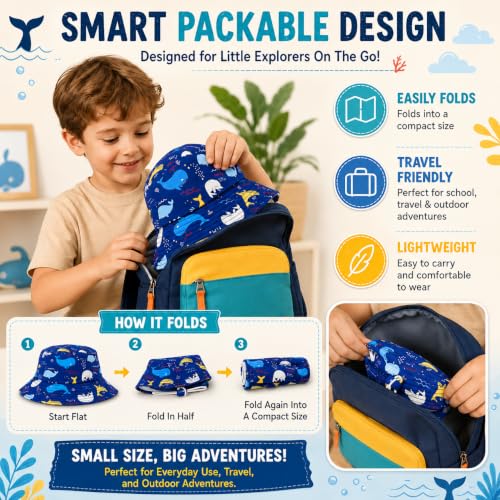 Image of VRITRAZ Unisex Kids Printed Bucket Hat | UV Protection Sun Hat with Adjustable Chin Strap & Summer Beach Travel Outdoor Cap for Toddlers & Children (4-12 Years)