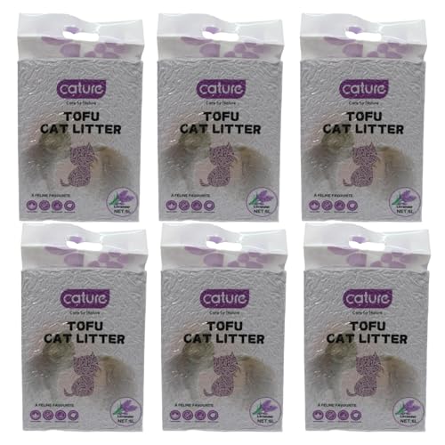 Image of Cature Care by Nature Tofu Cat Litter Natural Flushable Clumping Litter Plant Based Biodegradable Ultra Odour Control 99% Dust Free Low Tracking Cat Litter (Lavender, 6L, Pack6)
