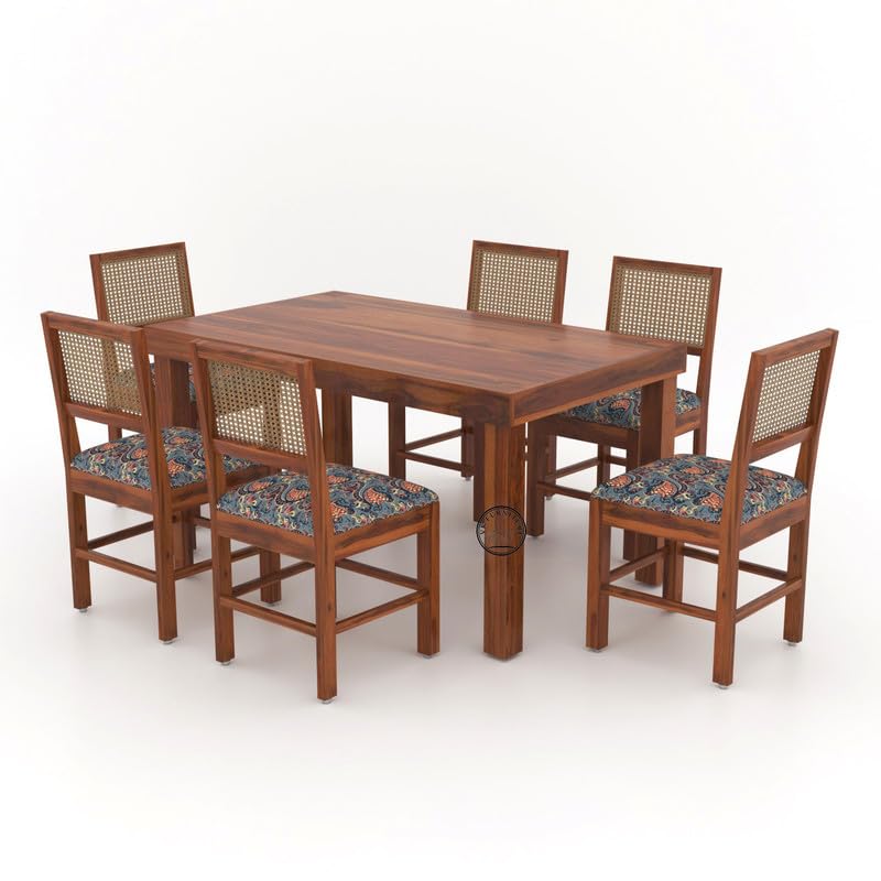 Image of VK Furniture Premium 6 Seater Dining Table Set for Home | Wooden Dining Set with Chairs | Modern Dining Furniture for Living Room & Kitchen | Stylish & Durable Dining Table (6 Seater) (Honey Finish)