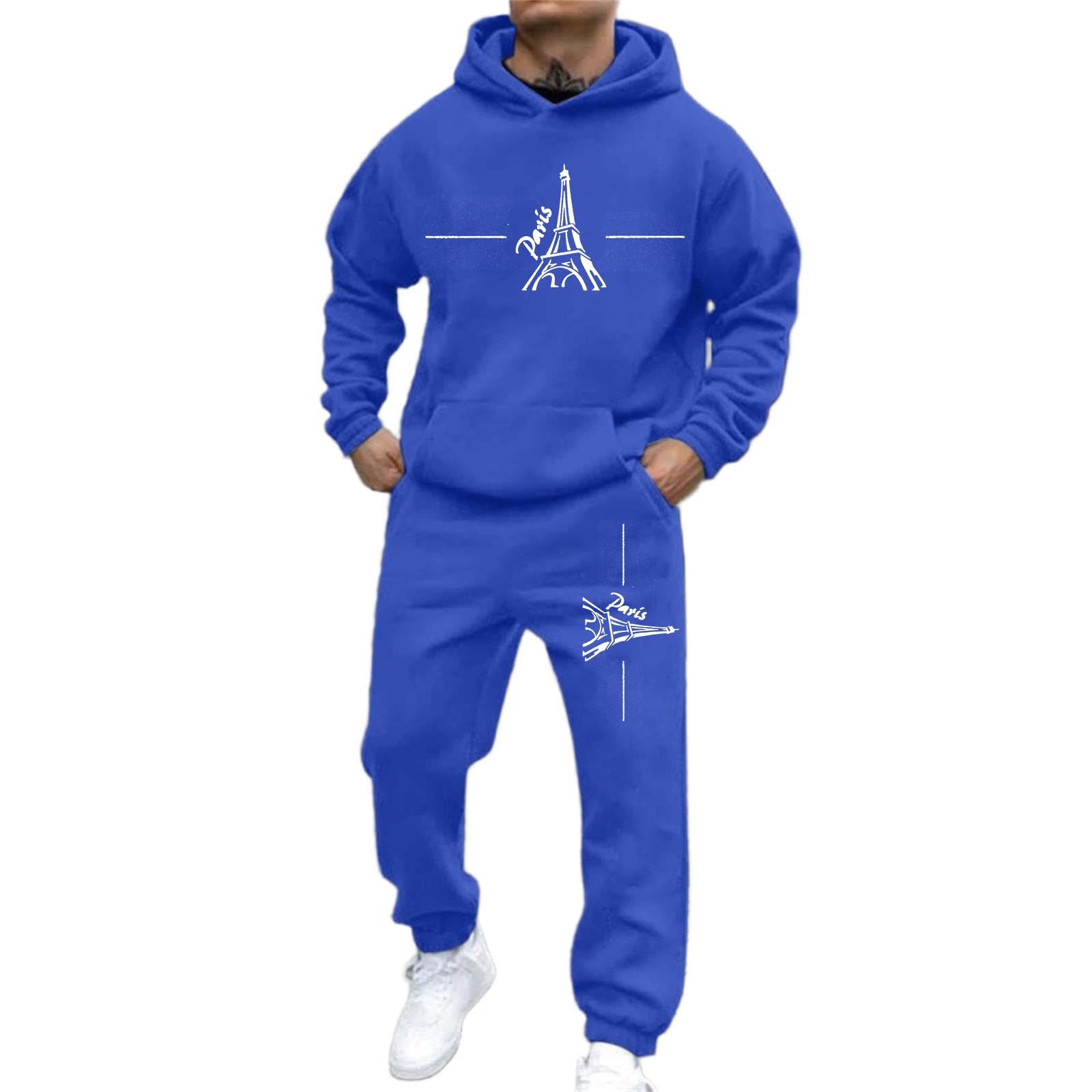 Dres do joggingu, męski dres treningowy z nadrukiem Paryża, bluza z kapturem i spodnie do biegania, dwuczęściowy strój sportowy, strój rekreacyjny, zestaw do spędzania wolnego czasu, elegancki strój