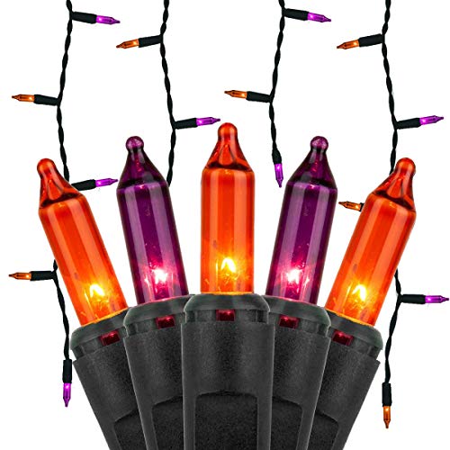 8.5 ft 150 Purple/Orange Icicle Lights - Black Wire, Indoor/Outdoor Halloween Lights - //coolthings.us