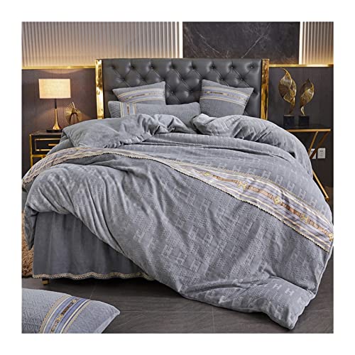 Täcke täckning uppsättning hemtextil tredimensionell mjölk sammet förtjockad korall sammet säng quiltad sängöverdrag 4-delar uppsättning av fast färg vinter täcke täckning (färg:, storlek: 2,0*2,2 m