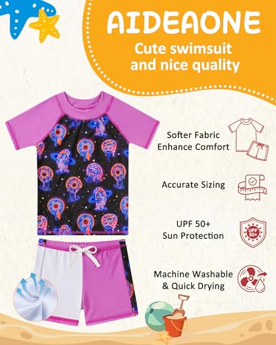 Image of AIDEAONE Girls Rash Guard Swimsuit Short Sleeve Two Piece Bathing Suit Size 3-12T
