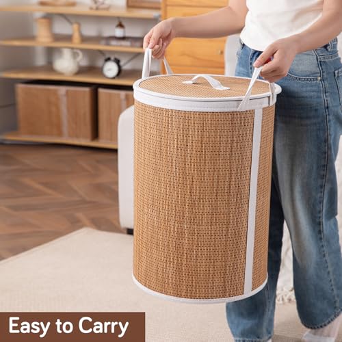 Image of HOKIPO Eco-Friendly Bamboo Laundry Basket for Clothes with Lid, Large - 48 Liter Laundry Hamper 35x50 cm (AR-6147)